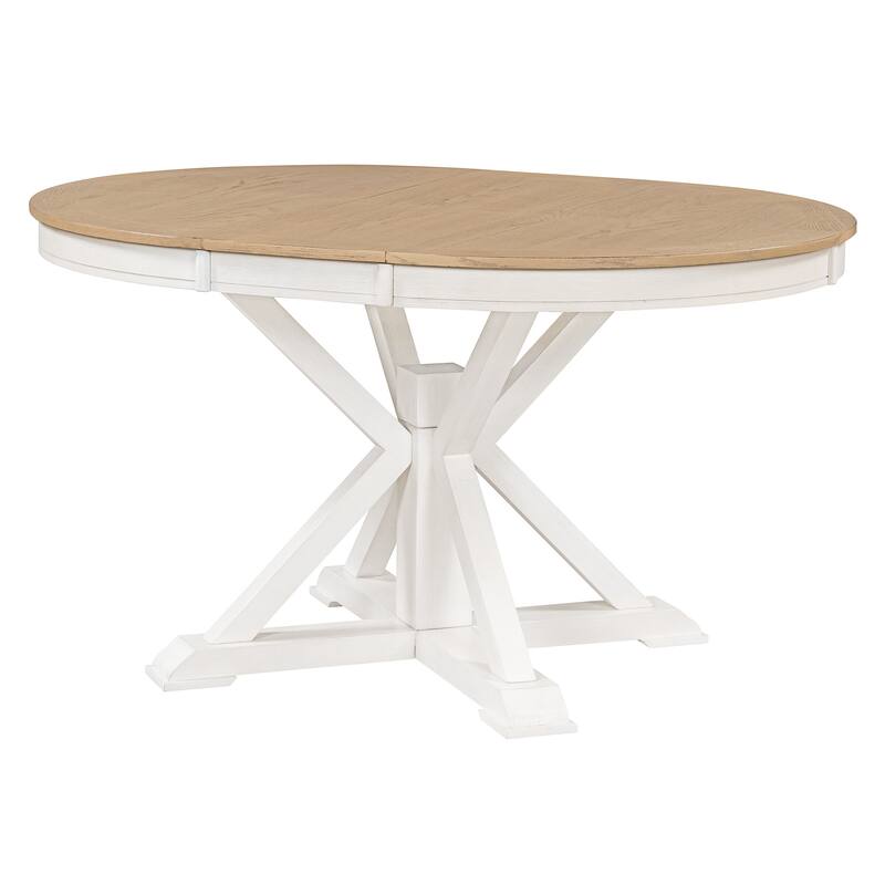 Retro 5-Piece Wooden Dining Table Set with Extendable Round Table & 4 Chairs