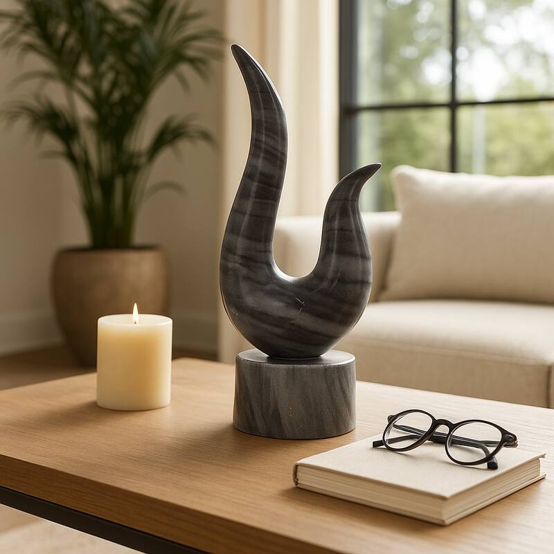 Marble Decorative Object Curved Hook-Inspired Statue - 12" Gray - 12.0"