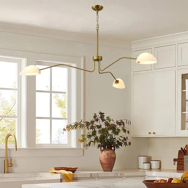 Mid Century 3 Arm Modern Chandelier with Milk White Glass Shade 