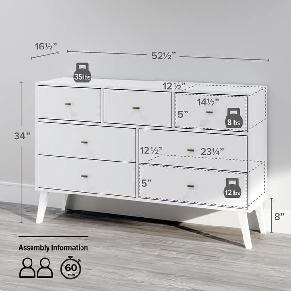 prepac milo mid century modern 7-drawer dresser Prepac Milo Mid-Century Modern 7 Drawer Double Dresser for Bedroom, Chest  of Drawers, Contemporary Bedroom Furniture - Bed Bath & Beyond