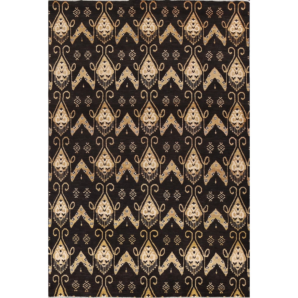 Geometric Oriental Gabbeh Kashkoli Area Rug Hand-knotted Wool Carpet - 7'10" x 11'3"
