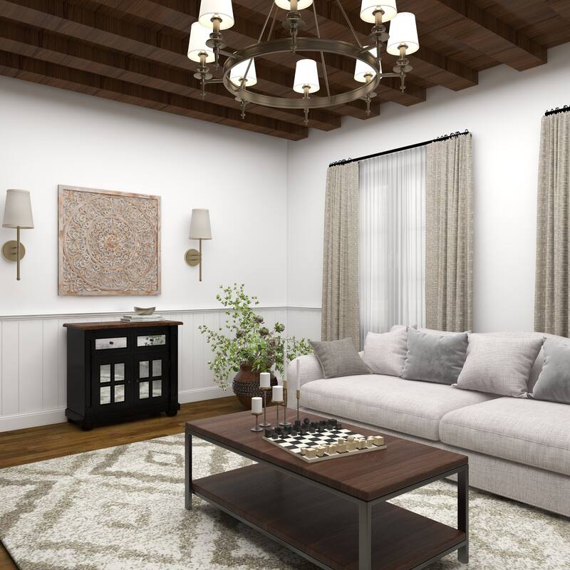 Gray Wooden Handmade Carved Scroll Mandala Floral Home Wall Decor with Brown Distressing