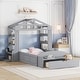preview thumbnail 1 of 11, Gray Twin Solid Wood House Bed with Bench & Shelves Gray