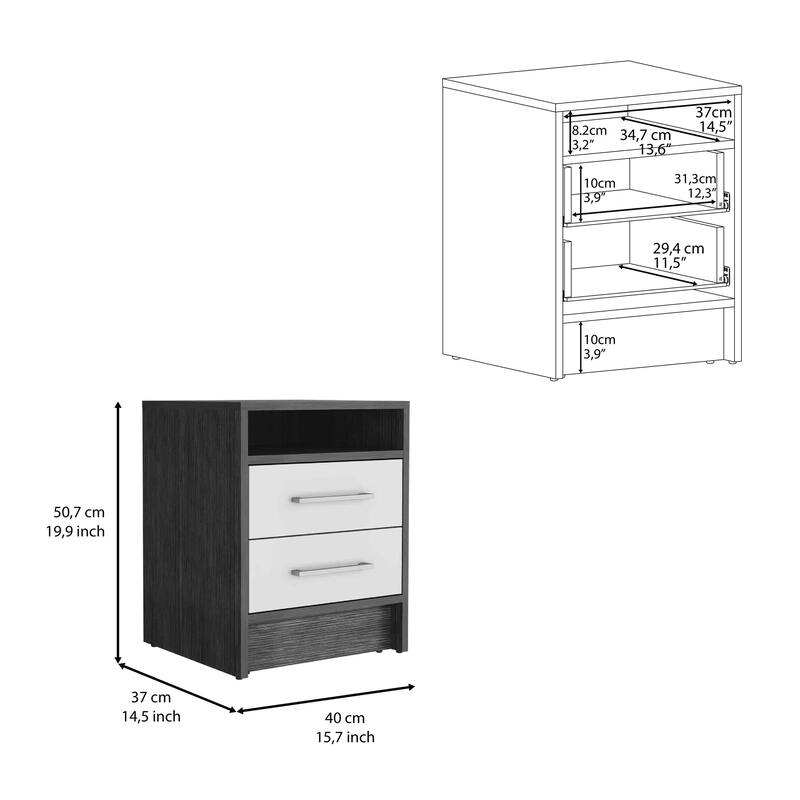 Modern Light Gray Bedside Table, 19.9"H with Two Drawers and Display Shelf