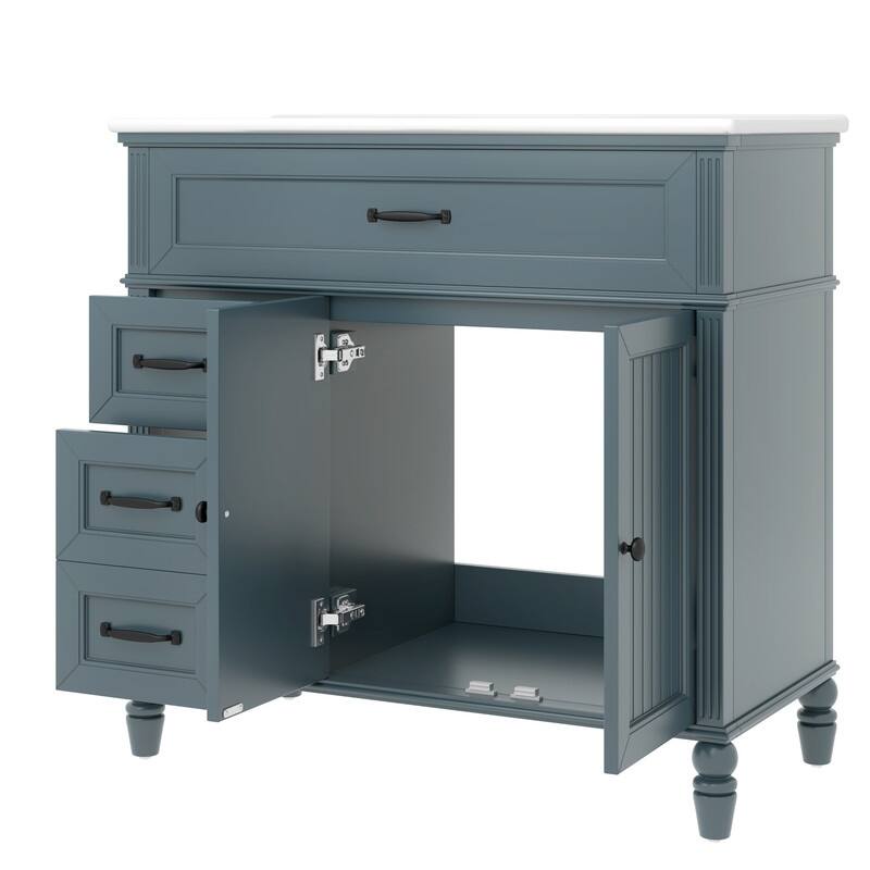 36" Bathroom Vanity with Ceramic Sink, Drawers, Solid Frame and MDF Board