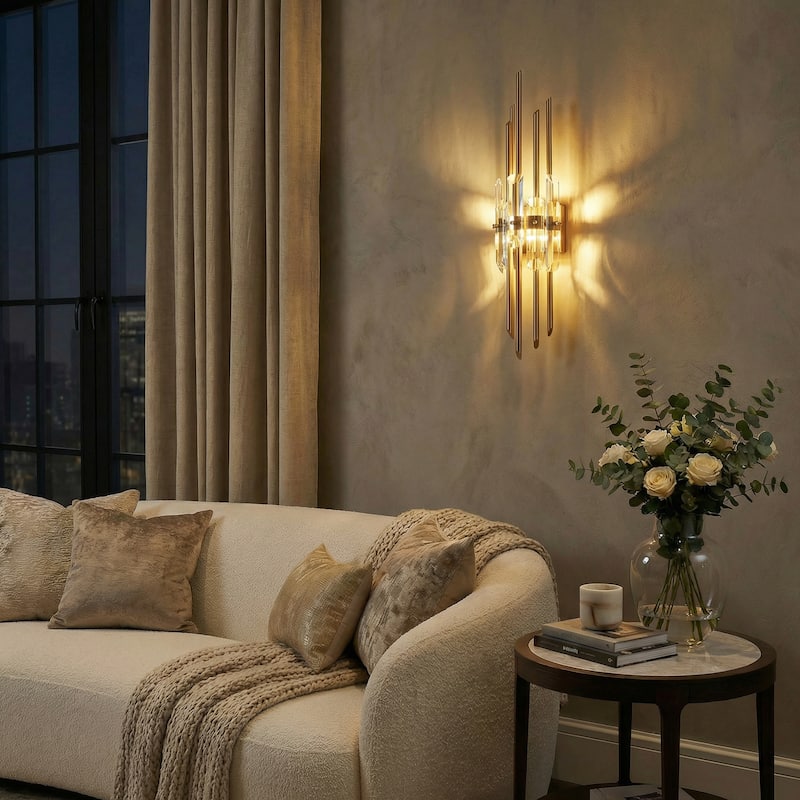 Modern Gold Crystal 1-Light Wall Sconce Luxury Art Bathroom Vanity Light - W 6.3" x L 23.6" x H 5.1"
