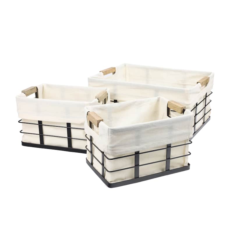 Happimess Set of 3 Wire Baskets with Wood Handles & Liners