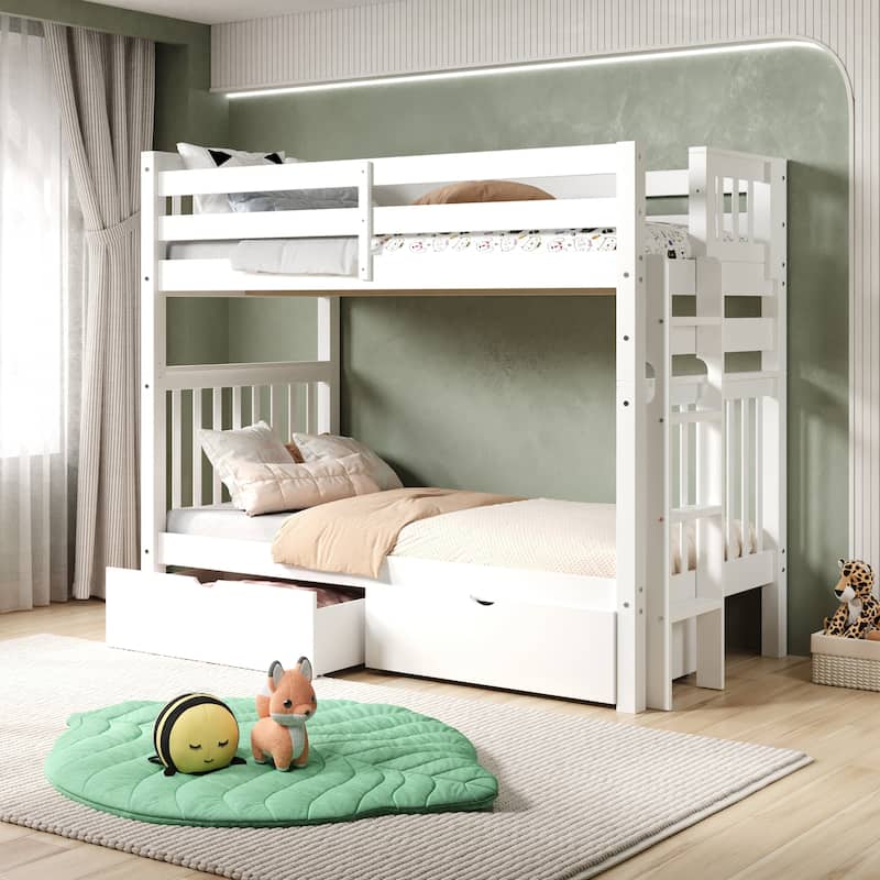 Taylor & Olive Trillium Tall Twin over Twin Bunk Bed, 2 Drawers