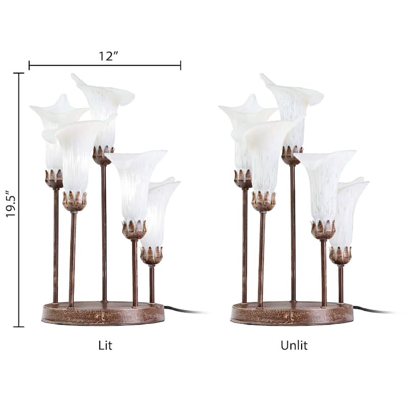 Calla Lilies River of Goods Bronze Metal and White Glass Bell Shades 19.5-Inch Table Lamp - 12" x 9" x 19.5"