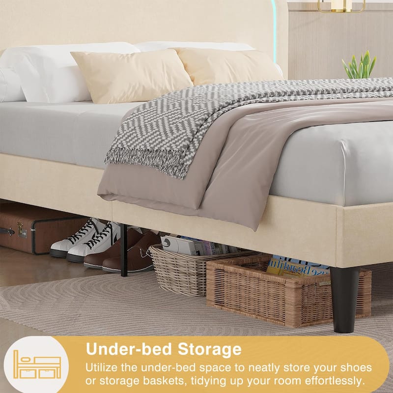 VECELO Luxury Velvet Smart Bed Frame with RGB Headboard & USB/Type-C Charging Height-Adjustable Headboard