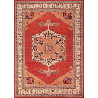 Geometric Heriz Serapi Vegetable Dye Area Rug Hand-Knotted Wool Carpet - 8'11" x 11'11"
