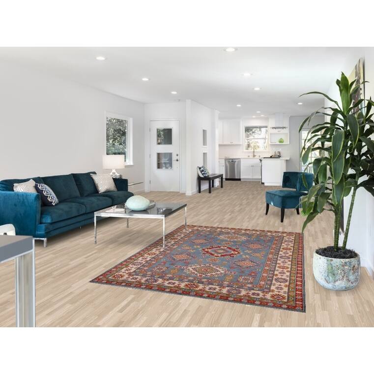 Kazak Blue Area Rug Hand-Knotted Wool Carpet - 4'11" x 6'11"