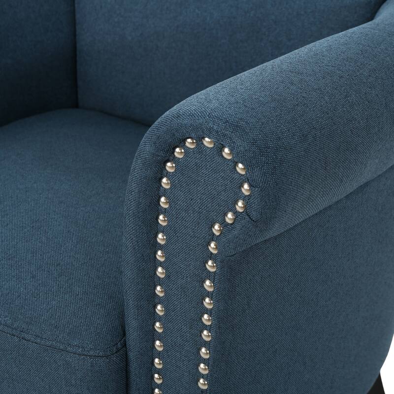 Navy Blue Modern 31" Upholstered Club Chair with Birch Wood Legs and Nailheads for Living Room