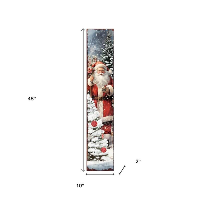 HomeRoots 48" Red And White Solid Wood Christmas Santa Porch Sign