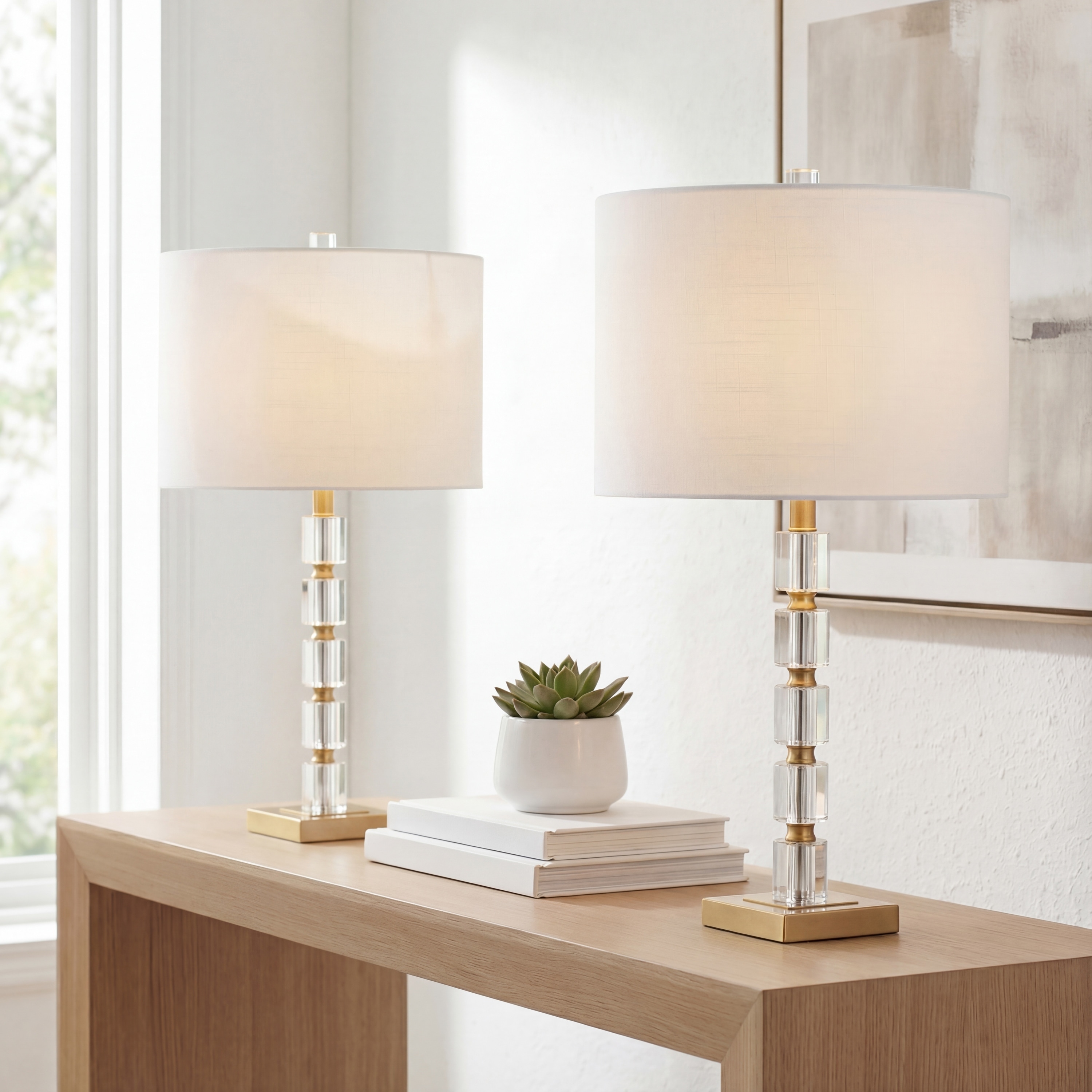 JONATHAN Y Nala 28.5" Crystal LED Table Lamp, Clear/Brass (Set of 2)