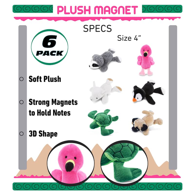 DolliBu Wild Collection Stuffed Plush Magnets Kit - 6 Pc. Set - 4.7 inches