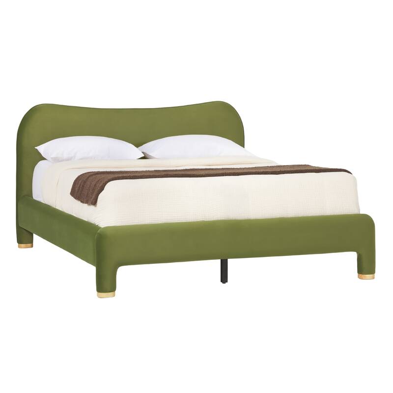 Walker Edison Modern Curved Upholstered Bed - Green - King