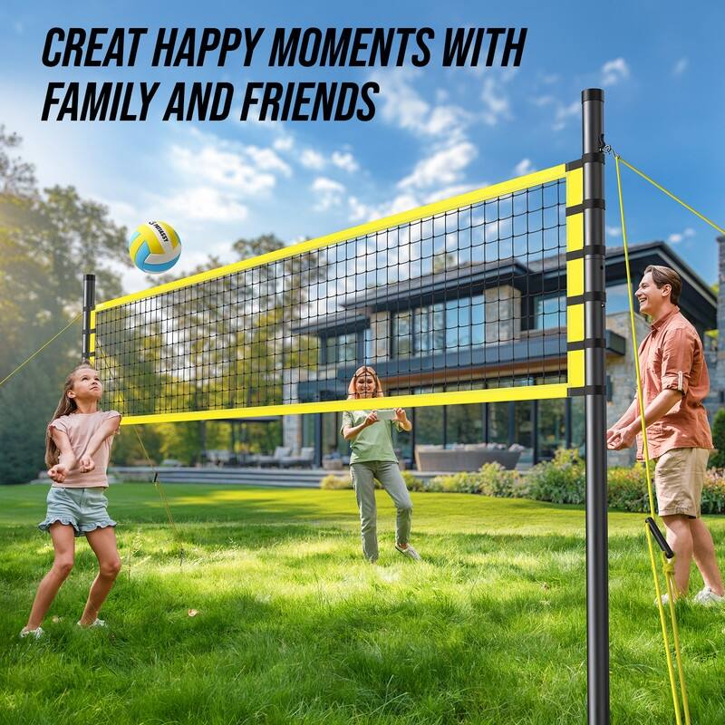 Outdoor Portable Volleyball Net Set System - Quick & Easy Setup Adjustable Height Steel Poles