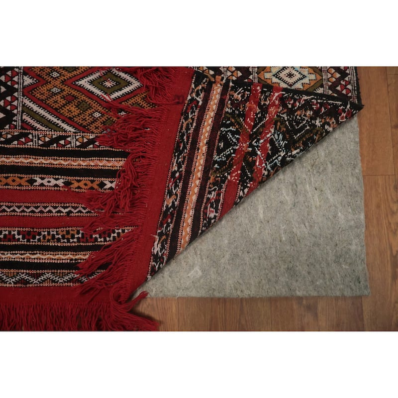 Hand Woven Oriental 100% Wool Carpet Tribal Geometric Red Kilim-Moroccan Area Rug - 11' 0'' X 7' 4''