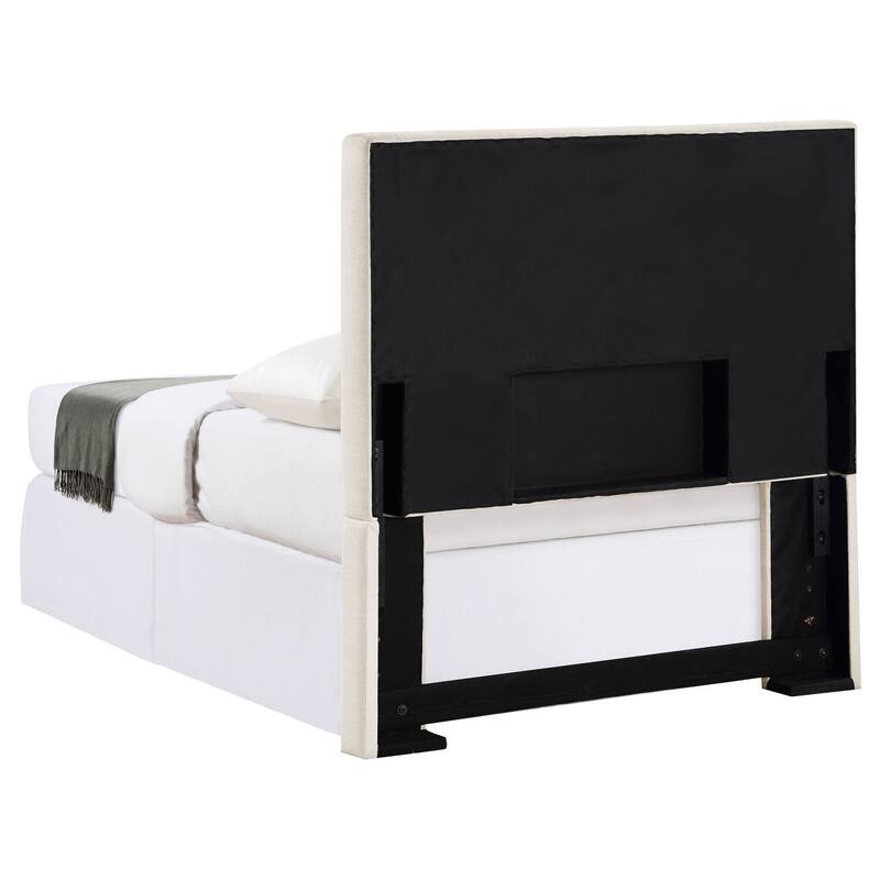 Upholstered Headboard in Sand Fabric with Padded Comfort and Sleek Modern Full Size Design