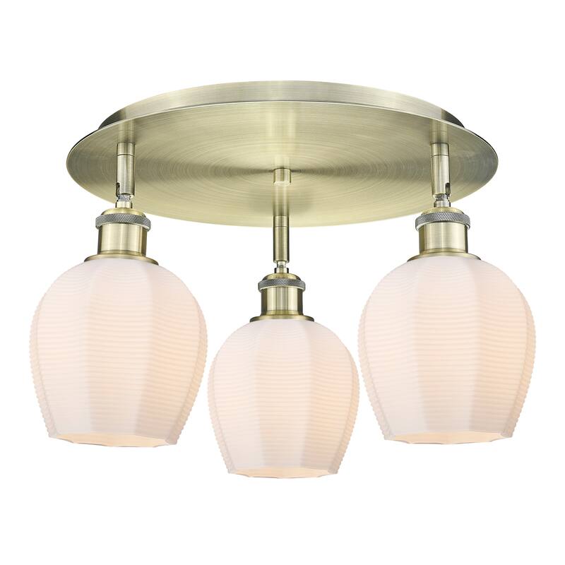 Innovations Lighting Norfolk - 3 Light 18" Flush Mount - Antique Brass/Matte White