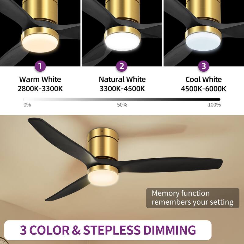 52 Inch Ceiling Fan with Light And Remote, 3 Wood Fan Blade