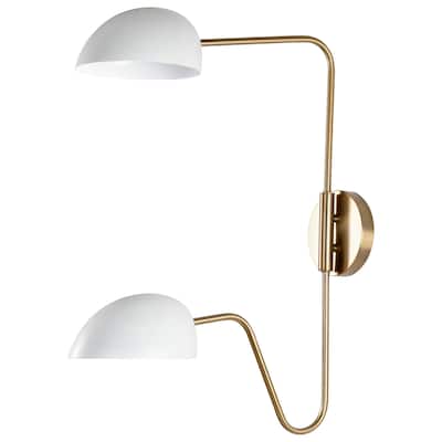 Trilby 2 Light Wall Sconce Matte White with Burnished Brass