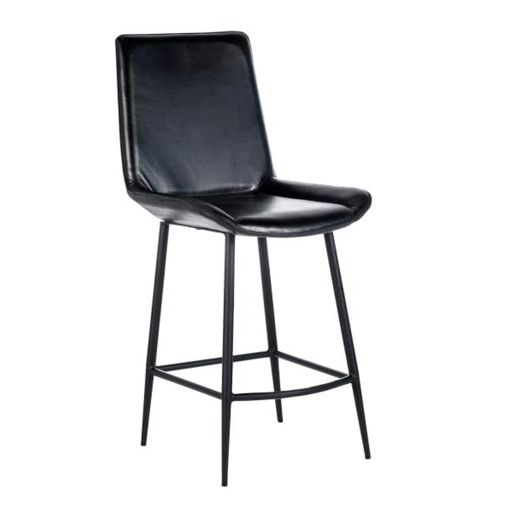 Isha Counter Stool Chair Set of 2, Gray Goat Leather, Black Iron