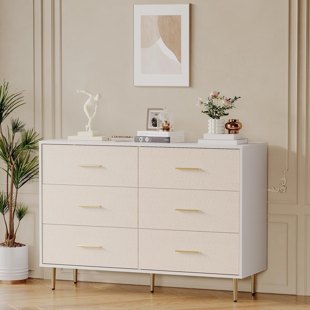 3/5/6/7/8 Drawer Dresser for Bedroom, Modern Wooden Chest of Drawers with Gold Handles