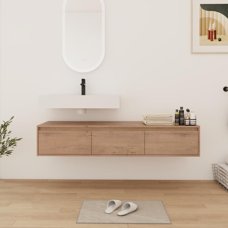 Bathroom Vanity With Sink In 30/60 Inch, Floating Bathroom Vanity With Soft Close Drawer - 60''W - Imitative Oak-30''Sink