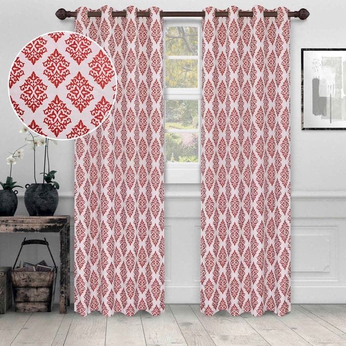 Superior Venetian Damask Jacquard Embroidered Washable Curtains, Set of 2