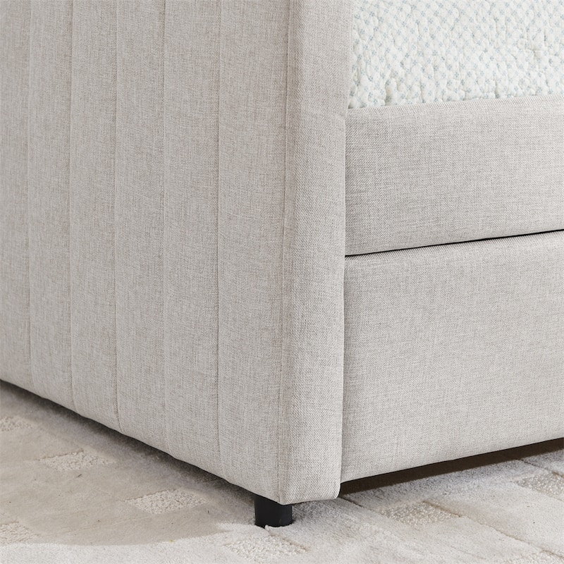 Full Size Daybed with Trundle Upholstered Sofa Bed,w/Vertical Stripes