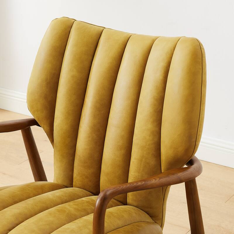 Art Leon Genuine Leather and Ash Wood Accent Chair