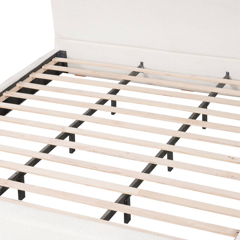 Christopher Knight Home - Verdes Modern Soft Boucle Upholstered Platform Bed with Solid Wood Legs, Trim & Padded Headboard