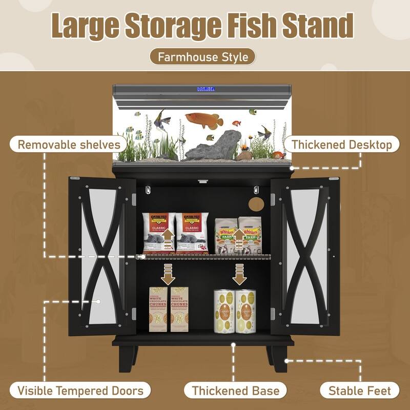 Farmhouse Aquarium Stand with Charging Station, 20 Gallon Tank Cabinet & Reptile Habitat Furniture