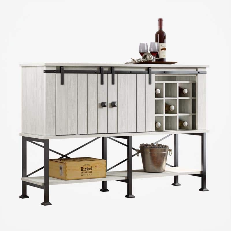 52 inch Wine Cabinet with Barn Door & Adjustable Shelves - 52" W x 38" D x 15.5" H