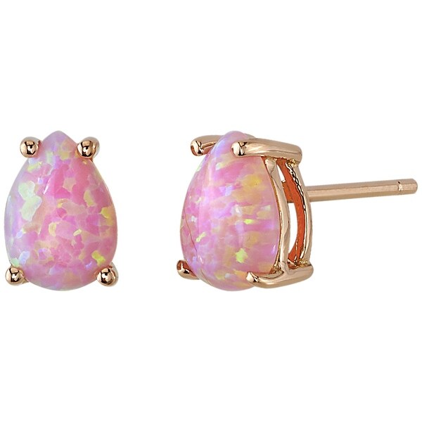 Created Pink Opal Pear Shape Stud Earrings in 14 Karat Rose Gold. Opens flyout.
