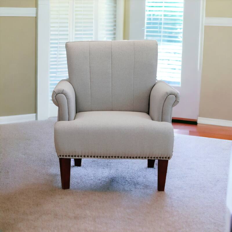 30-inch Arm Chair with Nailhead Trim and Sturdy Brown Legs - Light-Grey-Brown