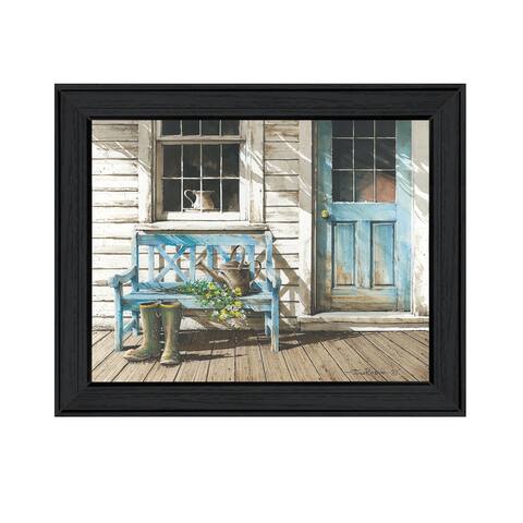 "Cheerful Chores" by Artisan John Rossini, Ready to Hang Framed Print - Brown, Tan, White, Blue, Gray, Green White