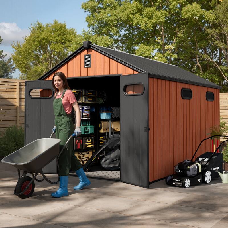 8' x 8' / 8' x 10'/ 8' x 12' Outdoor Storage Shed with Lockable Double Doors for Garden, Backyard, Patio
