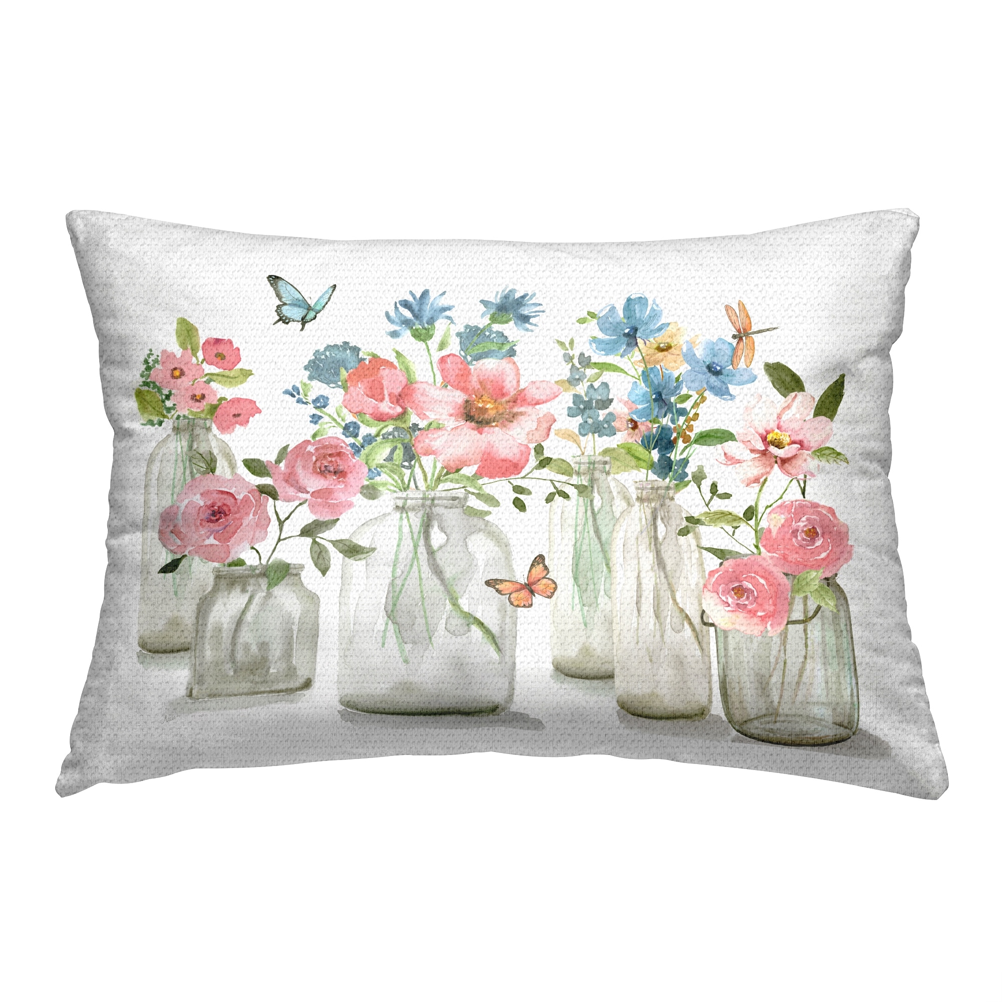 Stupell Pink & Blue Florals Printed Outdoor Throw Pillow Design by Nan