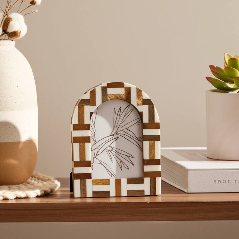 Resin Wood Picture Frame Arched Mosaic Design Home Decor - 5x7" Ivory