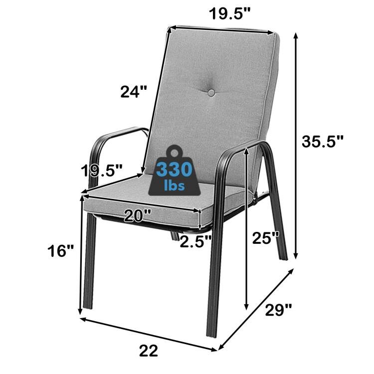 4 Patio Dining Stackable Chairs Set with High-Back Cushions - 29" x 22" x 35.5" (L x W x H)