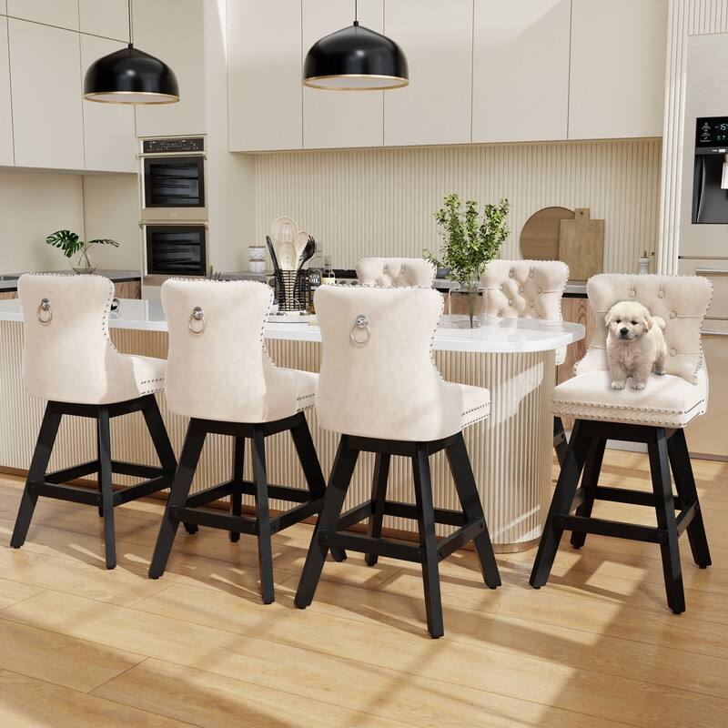 Swivel Velvet Leisure Style Bar stools Set of 8 - Beige Velvet Set Of 6