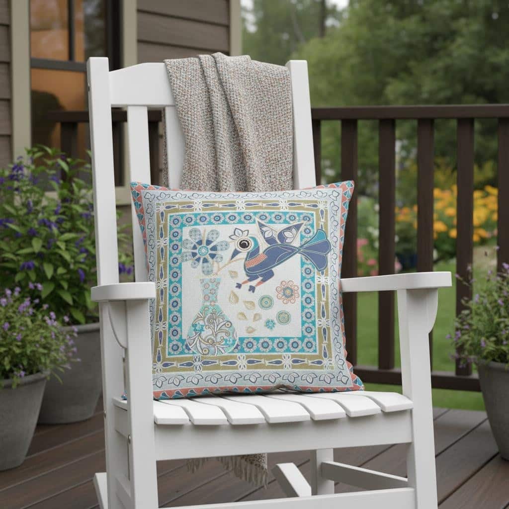 HomeRoots 18" x 18" Light Green Peacock Blown Seam Floral Indoor Outdoor Throw Pillow - 18.00' X '5.00' X '18.00