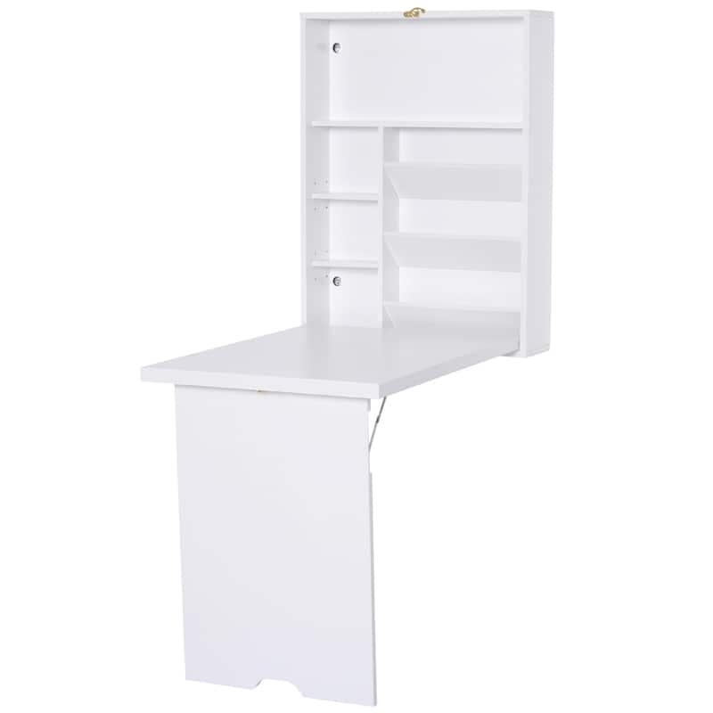 HOMCOM Compact Fold Out Wall Mounted Convertible Desk With Storage, White