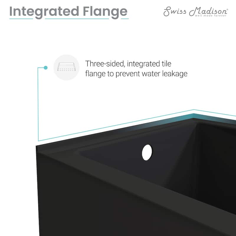 Lausanne 54" X 30" Left-Hand Drain Alcove Bathtub With Apron In Matte Black - 30x54 Left