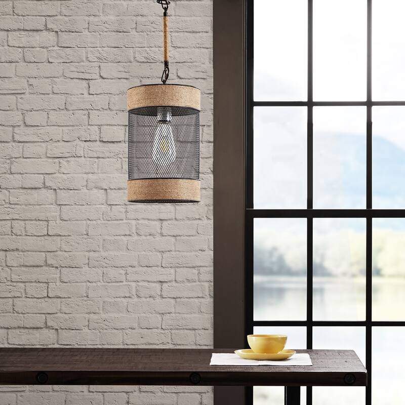 Natural Rope and Metal Mesh Cylinder Pendant for livingroom,bedroom,and dining room