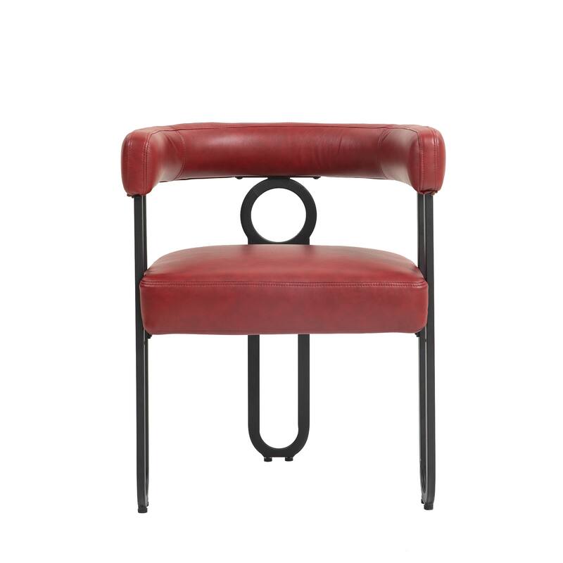 Wine Red PU Upholstered Accent Chair Dining Chair Barrel Side Chairs Kitchen Armchair for Living Room Dressing Room Set of 4