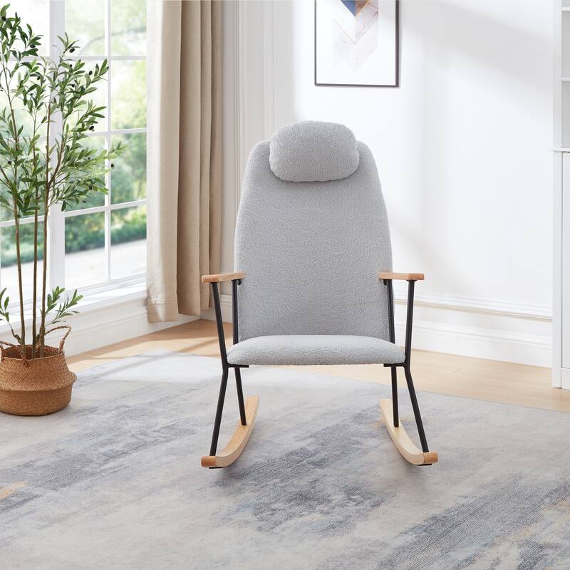 Modern Adjustable Headrest Pillow Upholstered High Back Rocking Chair
